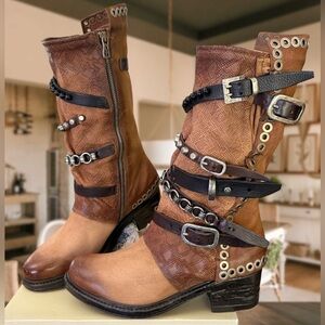 A.S.98 Rock N Roll Italian Leather Women’s Moto Boots • Sz 9 • New in Box